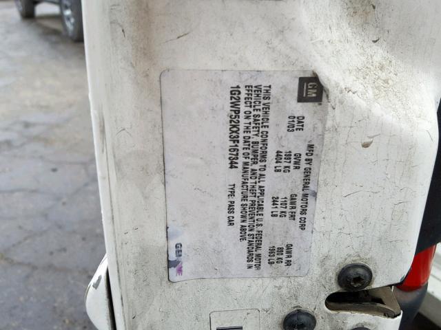 1G2WP52KX3F167344 - 2003 PONTIAC GRAND PRIX WHITE photo 10