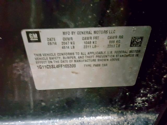 1G11C5SL4FF165399 - 2015 CHEVROLET MALIBU 1LT გრაფიტი ფოტო 10