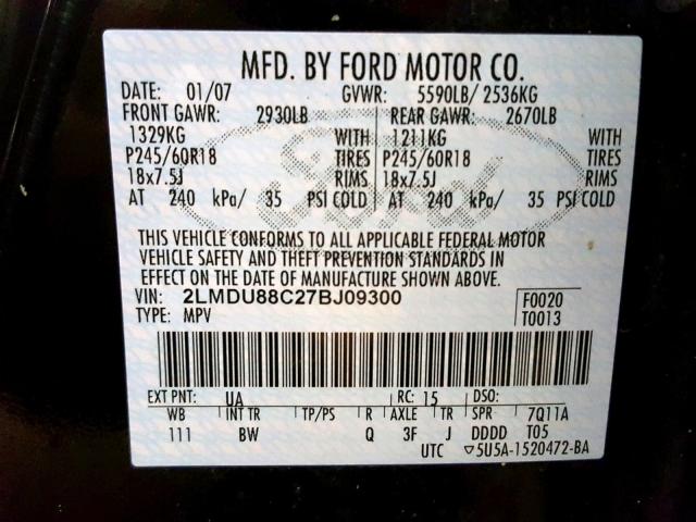 2LMDU88C27BJ09300 - 2007 LINCOLN MKX BLACK photo 10