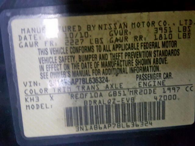 3N1AB6AP7BL636324 - 2011 NISSAN SENTRA 2.0 BLACK photo 10