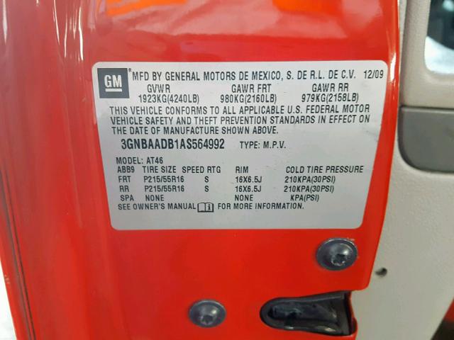 3GNBAADB1AS564992 - 2010 CHEVROLET HHR LS RED photo 10