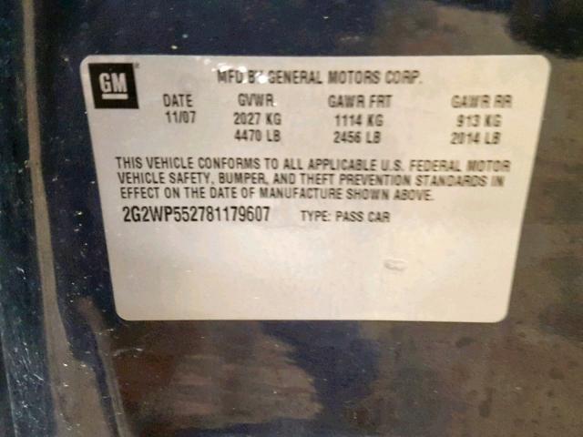 2G2WP552781179607 - 2008 PONTIAC GRAND PRIX GRAY photo 10