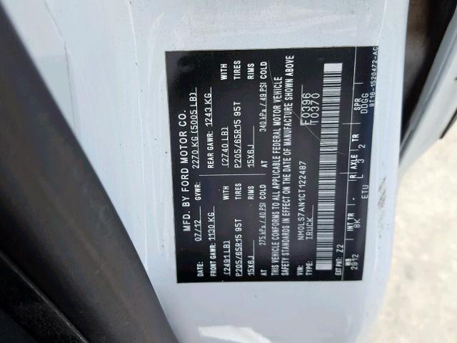 NM0LS7AN1CT122487 - 2012 FORD TRANSIT CO WHITE photo 10