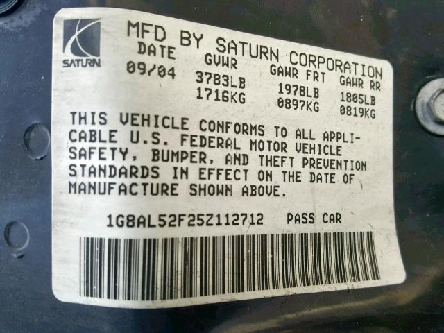 1G8AL52F25Z112712 - 2005 SATURN ION LEVEL MAROON photo 10