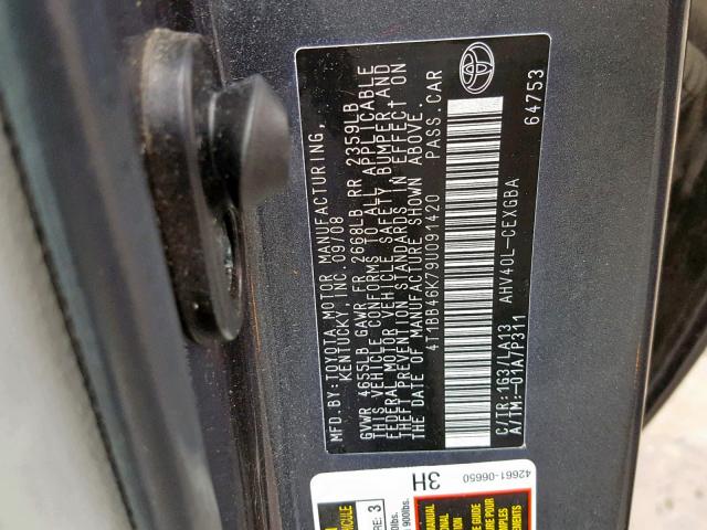 4T1BB46K79U091420 - 2009 TOYOTA CAMRY HYBR GRAY photo 10