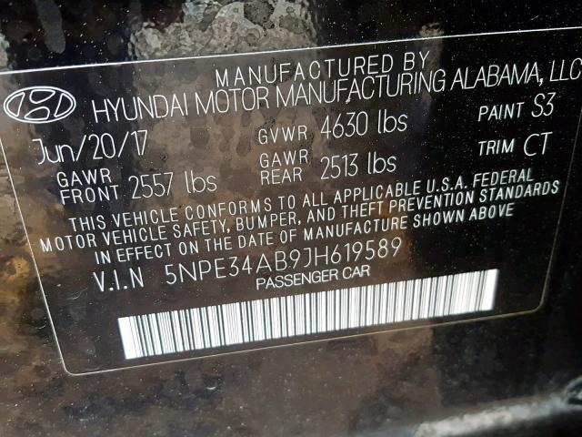 5NPE34AB9JH619589 - 2018 HYUNDAI SONATA SPO BLACK photo 10