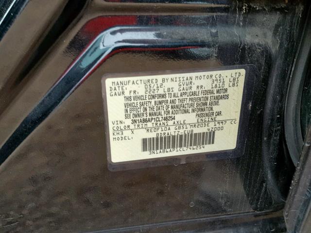 3N1AB6AP1CL746254 - 2012 NISSAN SENTRA 2.0 BLACK photo 10