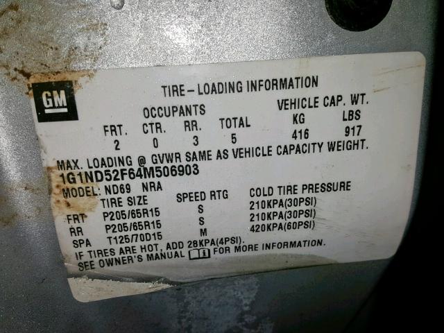 1G1ND52F64M506903 - 2004 CHEVROLET CLASSIC SILVER photo 10