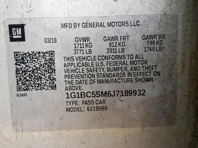 1G1BC5SM6J7189932 - 2018 CHEVROLET CRUZE LS SILVER photo 10