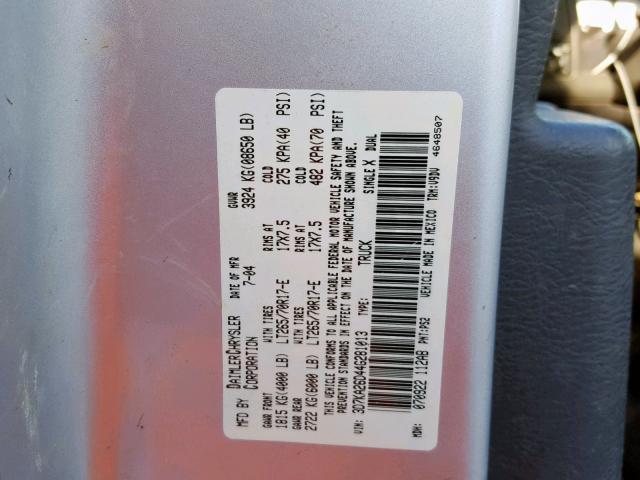 3D7KA26D44G281013 - 2004 DODGE RAM 2500 S Արծաթագույն լուսանկար 10