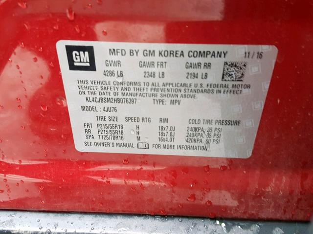 KL4CJBSM2HB076397 - 2017 BUICK ENCORE PRE RED photo 10