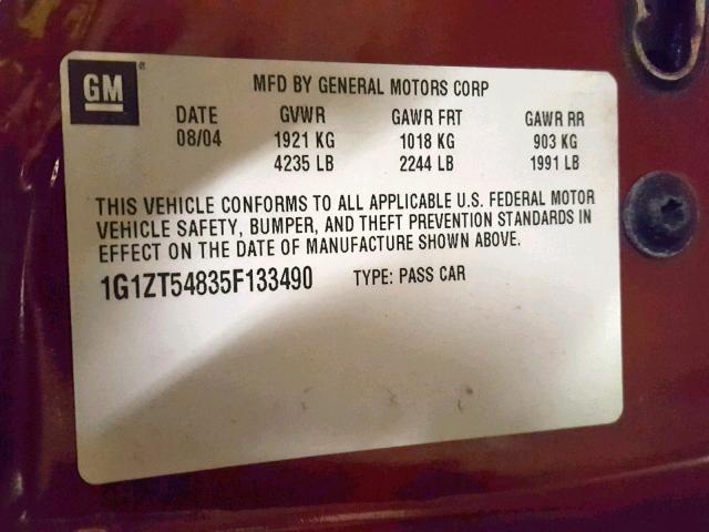 1G1ZT54835F133490 - 2005 CHEVROLET MALIBU LS RED photo 10
