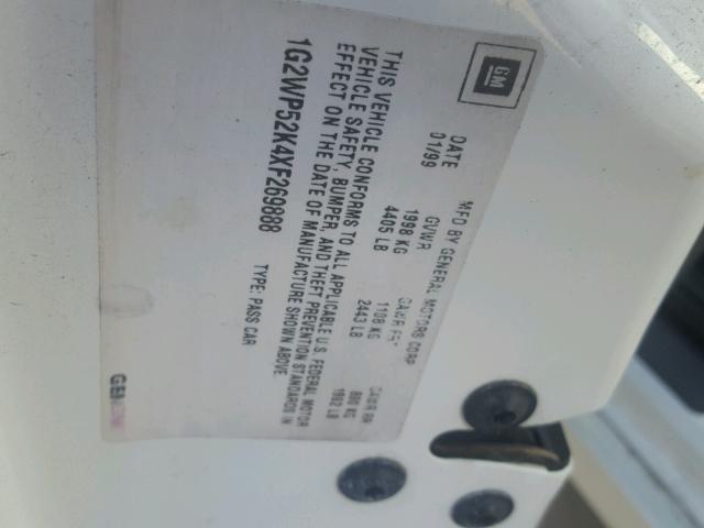 1G2WP52K4XF269888 - 1999 PONTIAC GRAND PRIX WHITE photo 10