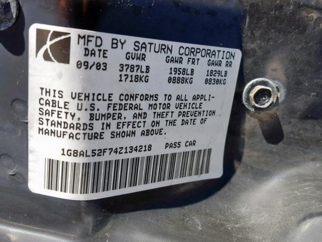1G8AL52F74Z134218 - 2004 SATURN ION LEVEL SILVER photo 10