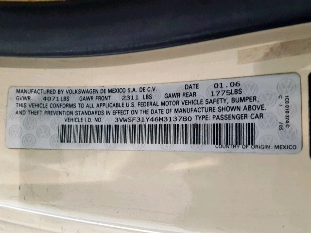 3VWSF31Y46M313780 - 2006 VOLKSWAGEN NEW BEETLE Qəhvəyi foto 10