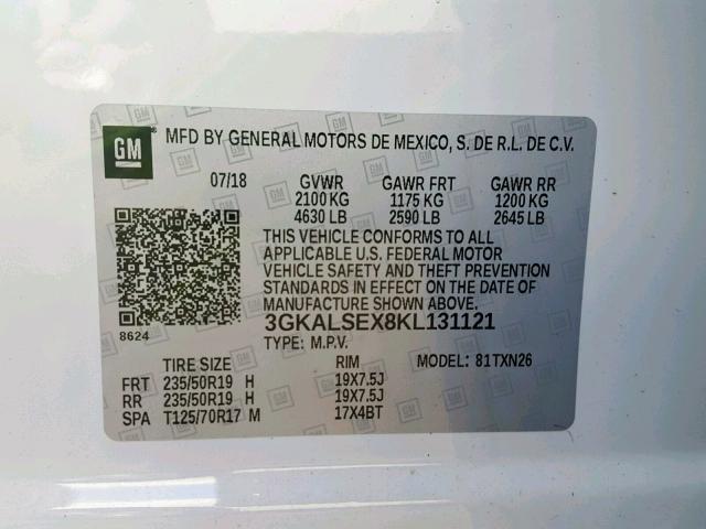 3GKALSEX8KL131121 - 2019 GMC TERRAIN DE WHITE photo 10