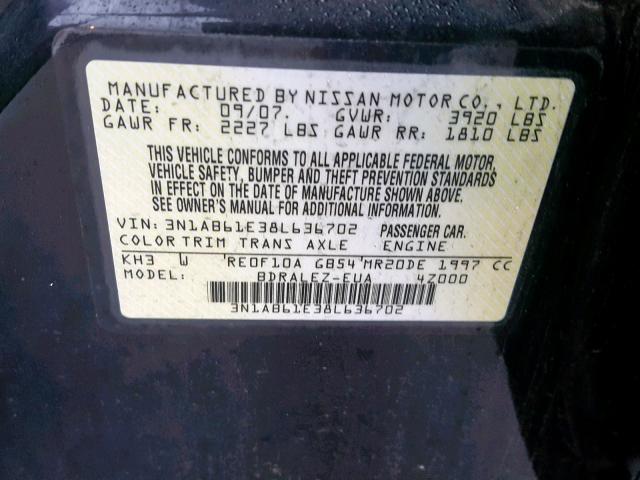 3N1AB61E38L636702 - 2008 NISSAN SENTRA 2.0 BLACK photo 10