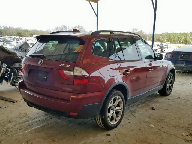 WBXPC93409WJ25652 - 2009 BMW X3 XDRIVE3 BURGUNDY photo 4