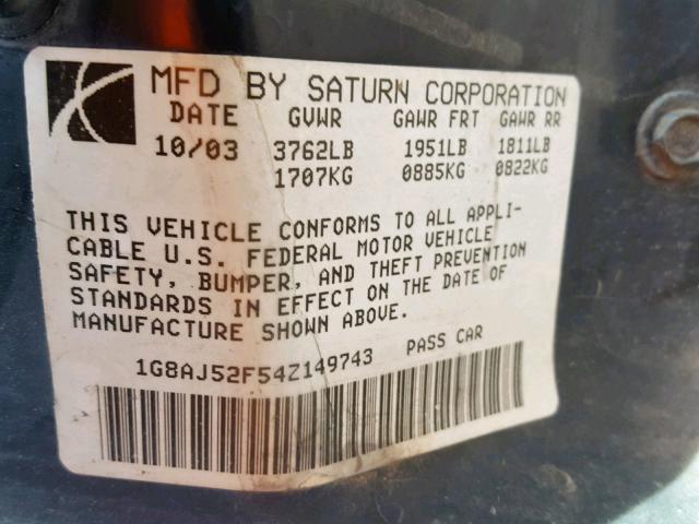 1G8AJ52F54Z149743 - 2004 SATURN ION LEVEL WHITE photo 10