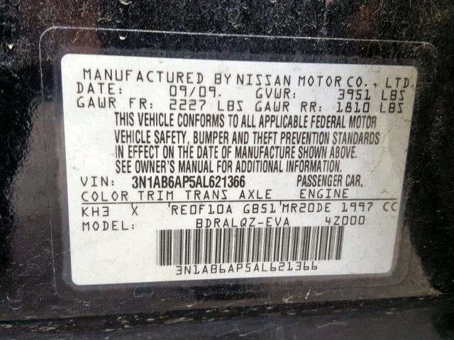 3N1AB6AP5AL621366 - 2010 NISSAN SENTRA 2.0 BLACK photo 10