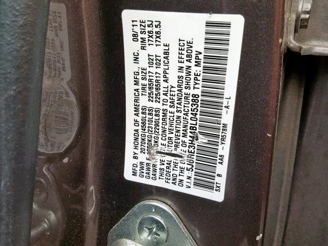 5J6RE3H44BL045388 - 2011 HONDA CR-V SE GRAY photo 10