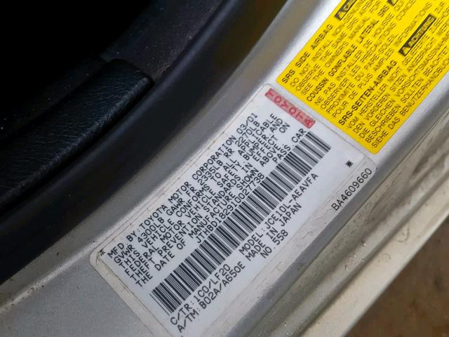 JTHBD182910027738 - 2001 LEXUS IS 300 GRAY photo 10