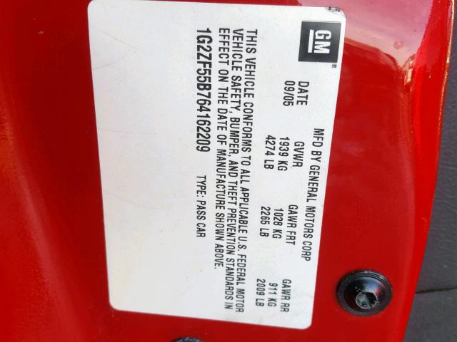 1G2ZF55B764162209 - 2006 PONTIAC G6 SE RED photo 10