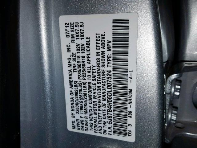 5J8TB4H56DL007524 - 2013 ACURA RDX TECHNO SILVER photo 10