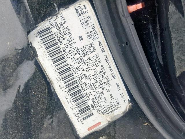 JT6HF10U2X0053603 - 1999 LEXUS RX 300 BLACK photo 10