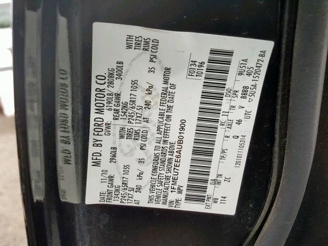 1FMEU7EE6AUB01900 - 2010 FORD EXPLORER E BLACK photo 10