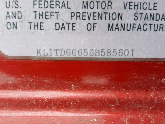 KL1TD66656B585601 - 2006 CHEVROLET AVEO BASE Қызыл фото 10