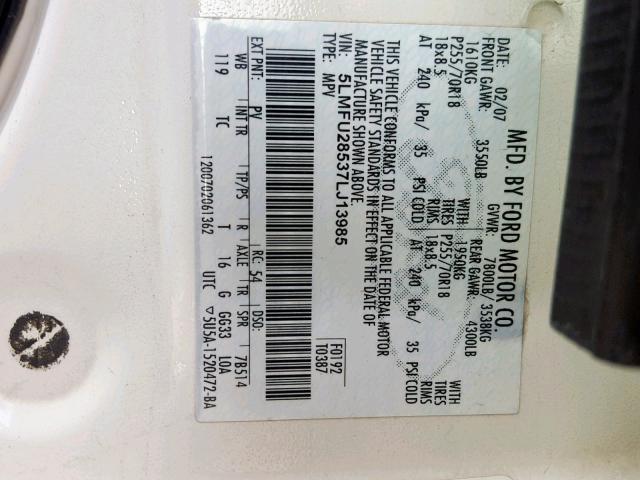 5LMFU28537LJ13985 - 2007 LINCOLN NAVIGATOR Ağ foto 10