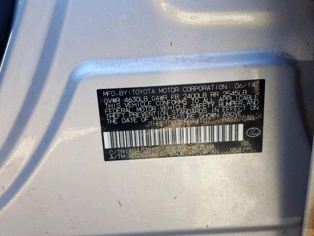 JTHBE1D23E5014107 - 2014 LEXUS IS 350 SILVER photo 10