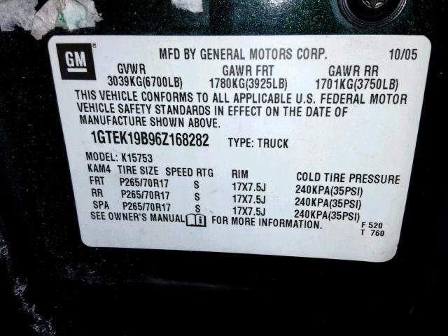 1GTEK19B96Z168282 - 2006 GMC NEW SIERRA GREEN photo 10