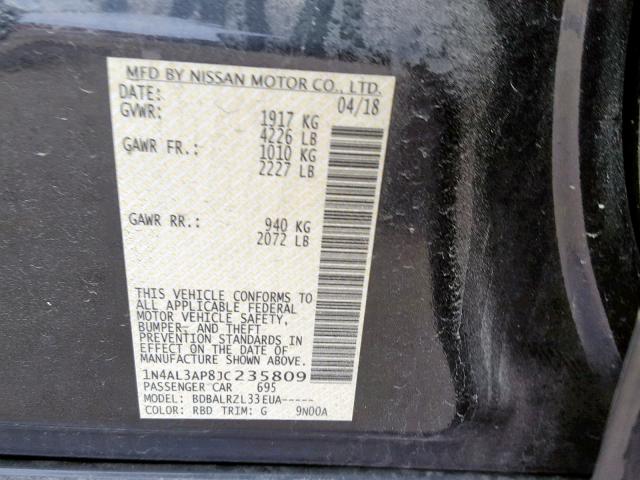 1N4AL3AP8JC235809 - 2018 NISSAN ALTIMA 2.5 GRAY photo 10