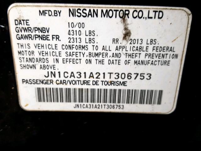 JN1CA31A21T306753 - 2001 NISSAN MAXIMA GXE BLACK photo 10