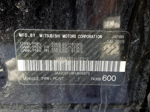 JA32U2FU9FU606870 - 2015 MITSUBISHI LANCER ES BLACK photo 10