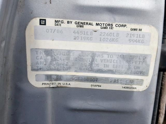 1G1GZ37G4GR208907 - 1986 CHEVROLET MONTE CARL SILVER photo 10