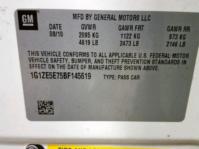 1G1ZE5E75BF145619 - 2011 CHEVROLET MALIBU LTZ WHITE photo 10