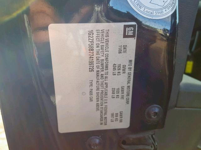 1G2ZF58B774199726 - 2007 PONTIAC G6 VALUE L BLACK photo 10