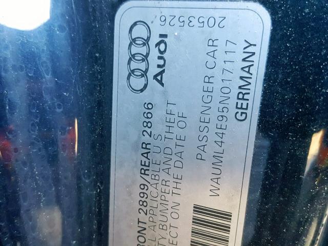 WAUML44E95N017117 - 2005 AUDI A8 L QUATT BLACK photo 10