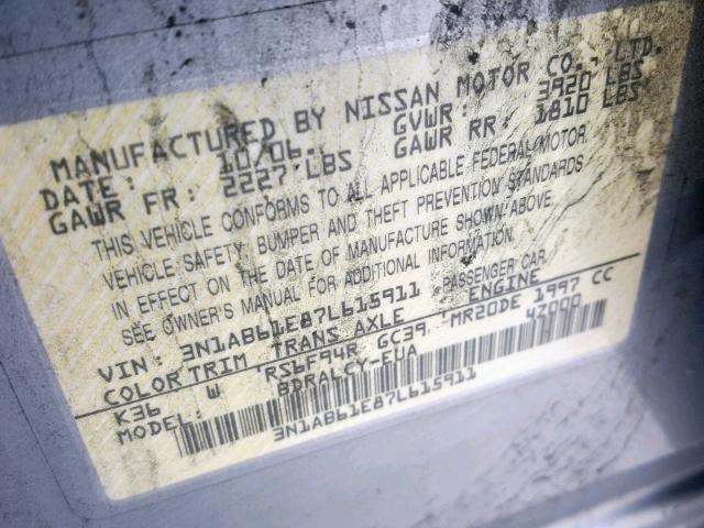 3N1AB61E87L615911 - 2007 NISSAN SENTRA 2.0 SILVER photo 10