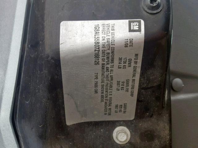 1G8AL55B07Z168126 - 2007 SATURN ION LEVEL GRAY photo 10