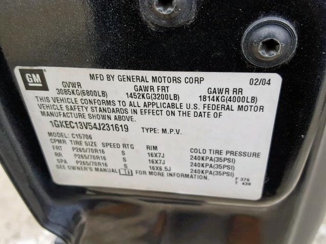 1GKEC13V54J231619 - 2004 GMC YUKON GRAY photo 10