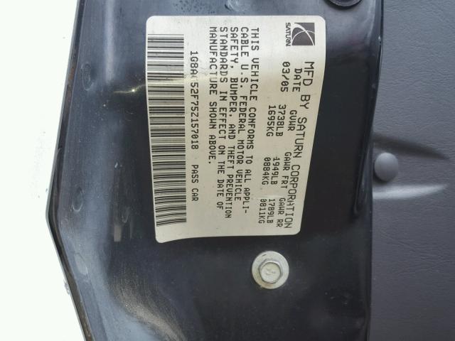 1G8AG52F75Z157018 - 2005 SATURN ION LEVEL SILVER photo 10