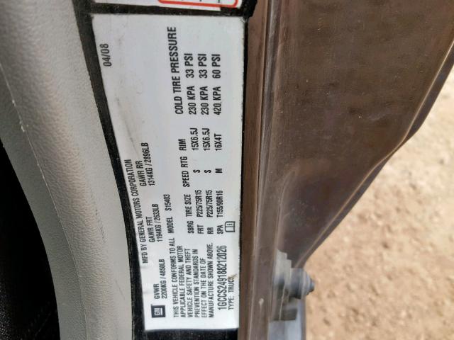 1GCCS249188212026 - 2008 CHEVROLET COLORADO L BLACK photo 10