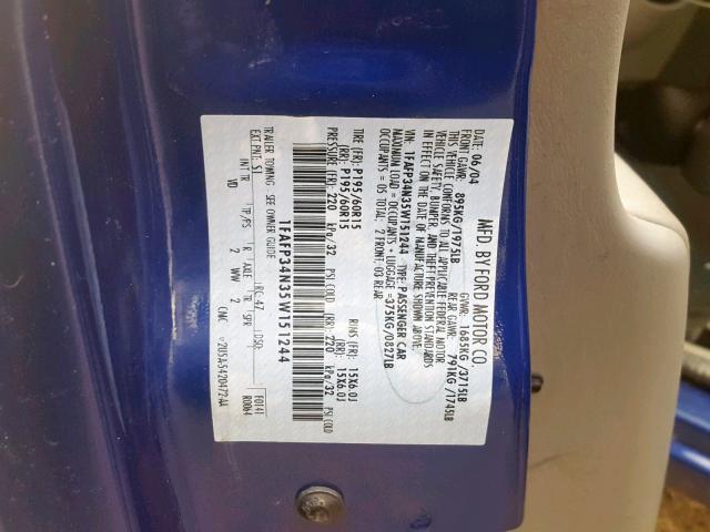 1FAFP34N35W151244 - 2005 FORD FOCUS ZX4 BLUE photo 10