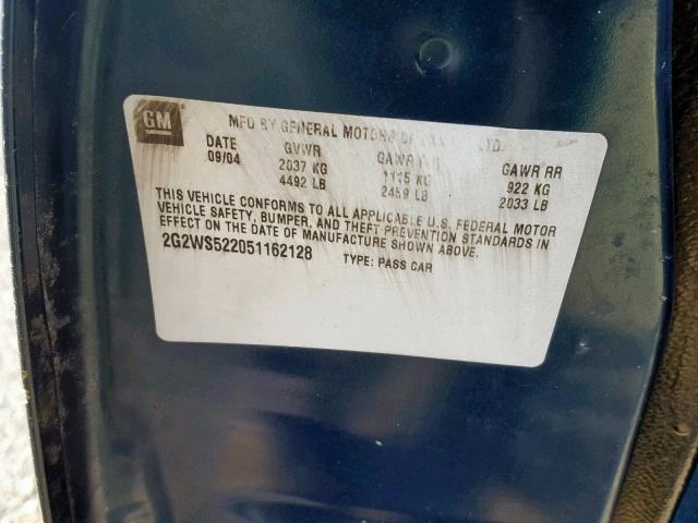 2G2WS522051162128 - 2005 PONTIAC GRAND PRIX BLUE photo 10