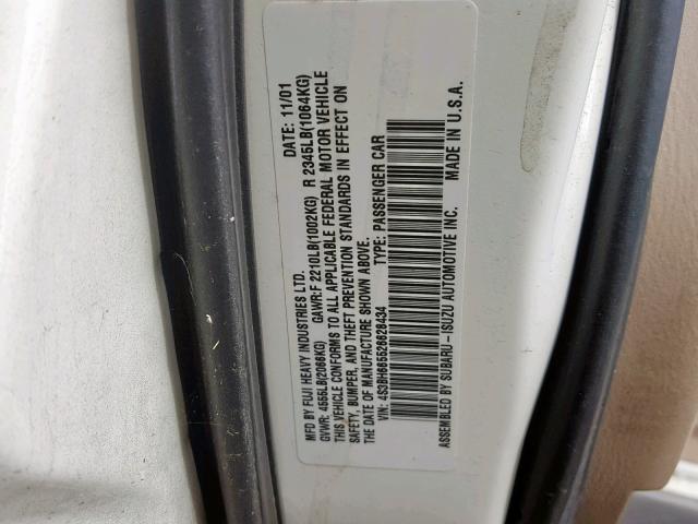 4S3BH665526628434 - 2002 SUBARU LEGACY OUT WHITE photo 10