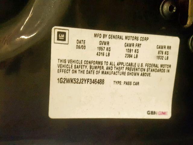 1G2WK52J2YF346488 - 2000 PONTIAC GRAND PRIX BLACK photo 10